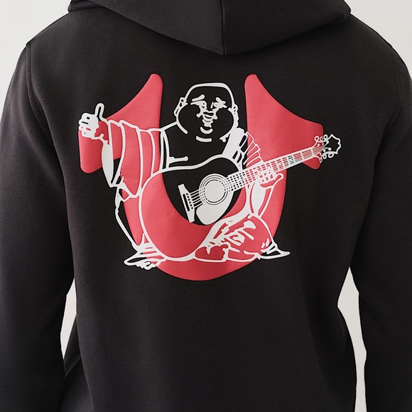True Religion Overlap Buddha Zip Hoodie Jet Black Style 700149 Size S - Picture 1 of 5